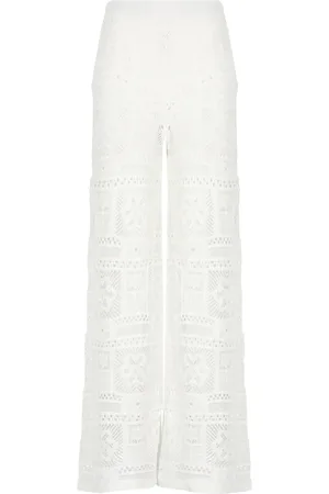D.EXTERIOR Broeken, Dames, Wit, XS, Katoen, Witte katoenen broek met geperforeerde details