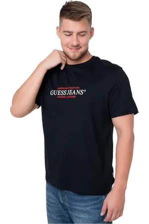 Guess Tops, Heren, Zwart, L, Katoen, Zwart Logo Katoenen T-shirt