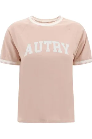 Autry Tops, Dames, Roze, L, Katoen, Sportief Katoenen T-Shirt met Iconisch Monogram