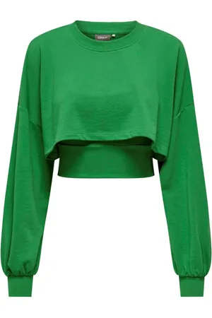 ONLY Sweatshirts & Hoodies, Dames, Groen, S, Katoen, Crop Sweatshirt met ronde hals