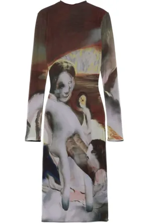 MUGLER Kleedjes, Dames, Veelkleurig, M, Sunset Sees Mesh Robe Jurk