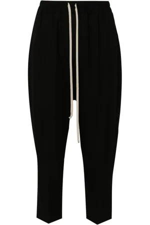 Rick Owens Broeken, Dames, Zwart, S, Wol, Zwarte Wol Trekkoord Cropped Broek
