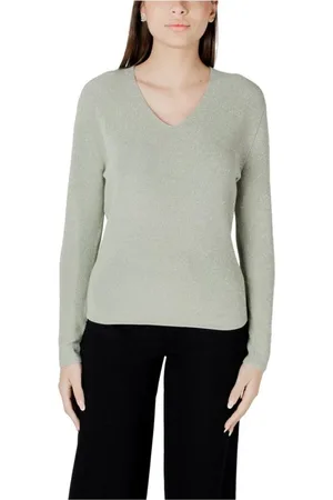 Street one Truien, Dames, Groen, 2Xs, Katoen, Groene Lurex V-hals Sweater