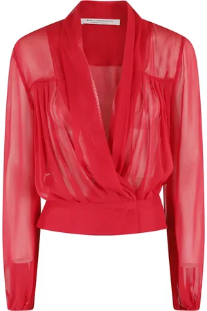 Serafini Blouses & Shirts, Dames, Rood, S, Rode Georgette Blouse met Wijde Kraag
