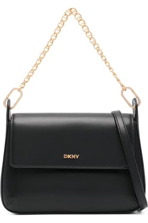 DKNY Tassen, Dames, Zwart, ONE Size, Leer, Zwarte leren Flap Crossbody tas