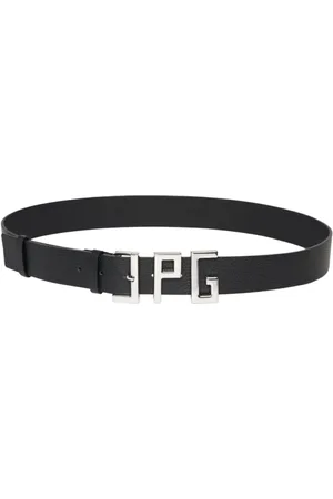 Jean Paul Gaultier Accessoires, Heren, Zwart, 90 CM, Zwarte leren riem met metalen letters
