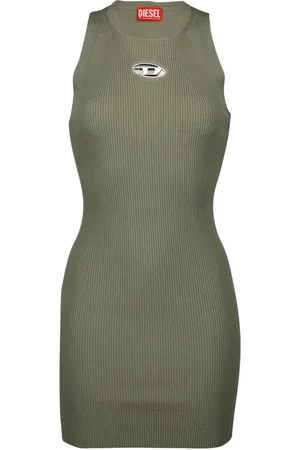 Diesel Kleedjes, Dames, Groen, M, Mouwloze Geribbelde Viscose Jurk