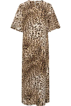 Gestuz Kleedjes, Dames, Geel, 2Xl, Luipaardprint Jurk met Korte Mouwen