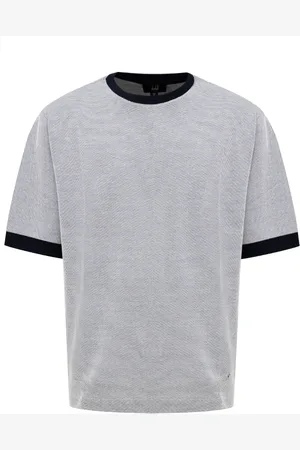 Dunhill Tops, Heren, Grijs, M, Katoen, Grijze Piqué Katoenen T-Shirt met Blauwe Kraag