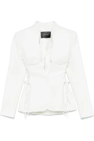 MUGLER Jassen, Dames, Wit, S, Leer, Sneeuwkanten Jas