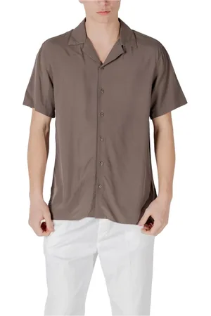 GIANNI LUPO Overhemden, Heren, Bruin, L, Bruine korte mouw knoopshirt
