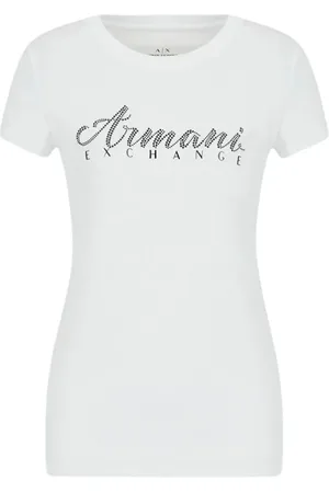 Armani Exchange Tops, Dames, Wit, S, Katoen, Witte Katoenen Dames T-Shirt Lente/Zomer