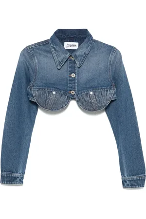 Jean Paul Gaultier Jassen, Dames, Blauw, M, Denim, Vintage Cropped Denim Jacket