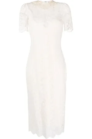 Paco rabanne Kleedjes, Dames, , M, Nylon, Elegante Guipure Midi Jurk in