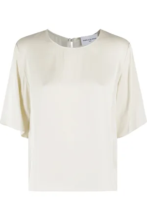 Isabelle Blanche Tops, Dames, Wit, L, Crepe Viscose Boxy T-Shirt