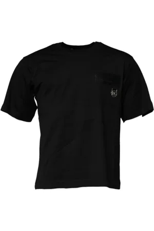 Dolce & Gabbana Tops, Heren, Zwart, S, Katoen, Zwart Logo Patch Katoenen Crew Neck T-shirt