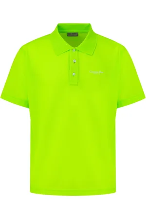 Dior Tops, Heren, Groen, L, Katoen, Fluorescerende katoenen polo met borduurwerk