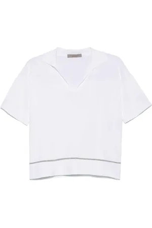 D.EXTERIOR Tops, Heren, Wit, M, Witte Monili-detail Top met Italiaanse kraag