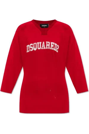 Dsquared2 Tops, Dames, Rood, M, Katoen, T-shirt met logo