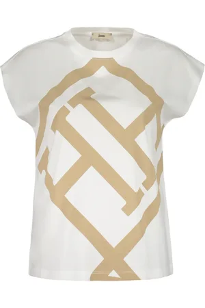 HERNO Tops, Dames, Wit, L, Katoen, Logo Print Katoenen T-shirt