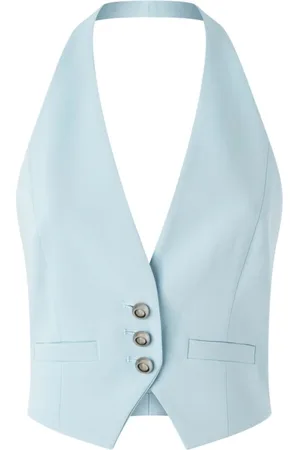 Pinko Jassen, Dames, Blauw, 2Xs, Blauwe Halternek Cropped Jas