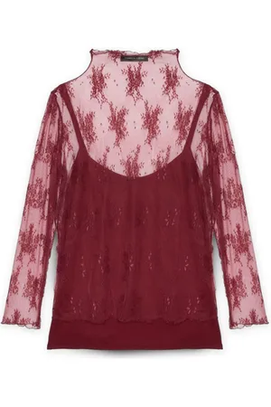 Fiorella rubino Tops, Dames, Rood, XS, T-shirt gemaakt van kant