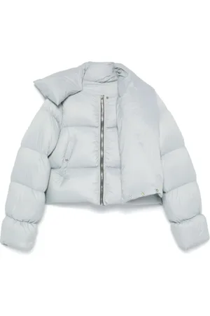 Rick Owens Jassen, Dames, Blauw, S, Bleekblauwe jas met trechterhals