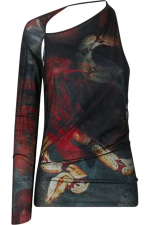Roberto Cavalli Blouses & Shirts, Dames, Veelkleurig, L, Tule, Rose & Snake One-Sleeve Sweater