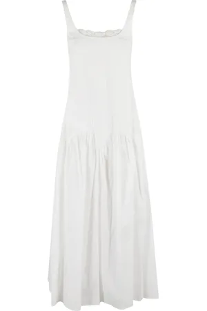Isabelle Blanche Kleedjes, Dames, Wit, M, Katoen, Egret Poplin Kant Midi Jurk