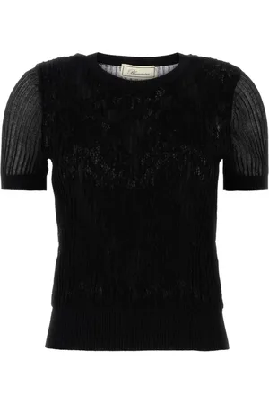 BLUMARINE Tops, Dames, Zwart, L, Katoen, Zwarte Katoenmix Gebreide Trui