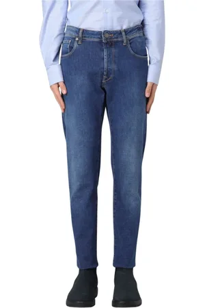 Incotex Jeans, Heren, Blauw, W33, Denim, Denim Straight Gewassen Jeans