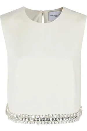 Isabelle Blanche Tops, Dames, , S, Polyester, Vanille Cady Mouwloze Top met Versieringen