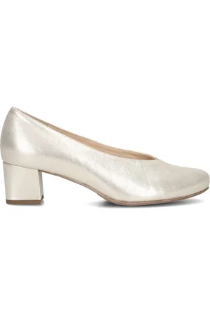 Hassia Schoenen, Dames, Geel, 39 EU, Leer, Gouden Leren Pumps Florence