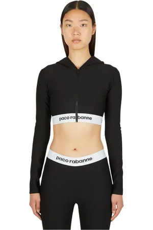 Paco rabanne Sweatshirts & Hoodies, Dames, Zwart, S, Bijgesneden hoodie