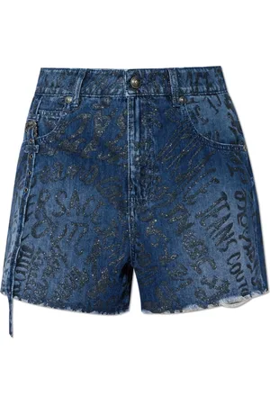 VERSACE Korte broeken, Dames, Blauw, W26, Denim, Denim shorts met vintage effect