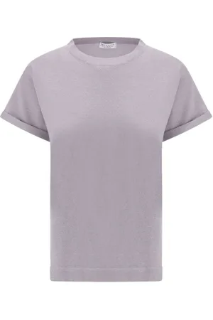 Brunello Cucinelli Tops, Dames, Grijs, XL, Kasjmier, Kasjmier Glitter T-shirt