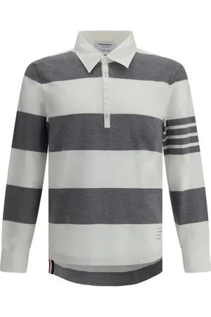Thom Browne Tops, Heren, Grijs, S, Katoen, Lange Mouw Polo Shirt met Strepen