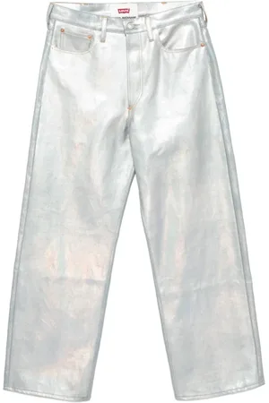 JUNYA WATANABE Broeken, Dames, Grijs, S, Denim, Zilveren Denim Broek