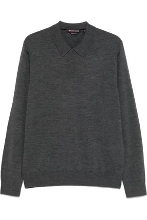 Michael Kors Tops, Heren, Grijs, L, Wol, Grijze Merino Wol Lange Mouw Polo