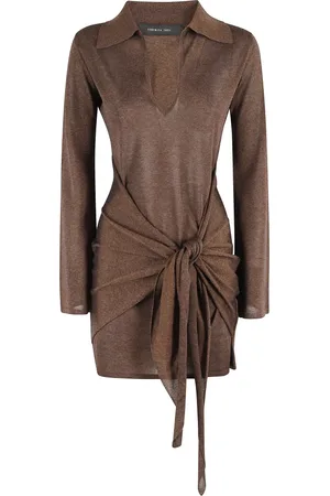FEDERICA TOSI Kleedjes, Dames, Bruin, S, Polyester, Bronzen Polo Jurk met Knoopdetail