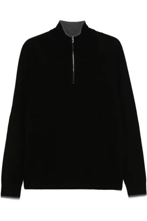 Michael Kors Sweatshirts & Hoodies, Heren, Zwart, M, Wol, Zwarte wollen trui met logoborduursel