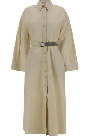 Brunello Cucinelli Kleedjes, Dames, , L, Katoen, Elegante Katoenen Lange Jurk