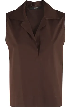 SEVENTY BY SERGIO TEGON Tops, Dames, Bruin, S, Katoen, Bruine Popeline Stretch Polo Top