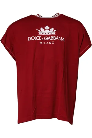 Dolce & Gabbana Tops, Heren, Rood, L, Katoen, Rood Logo Kroon Katoenen Crew Neck T-shirt
