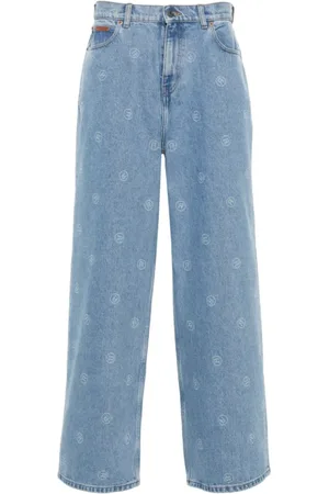 MARTINE ROSE Jeans, Heren, Blauw, S, Denim, Blauwe Wide Leg Jeans