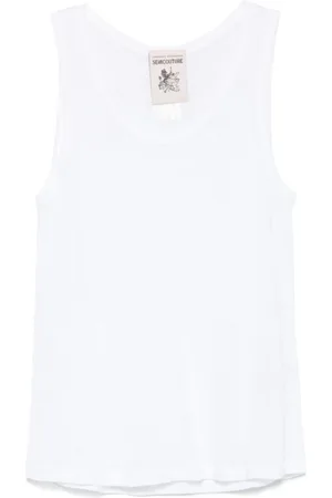 SEMICOUTURE Tops, Dames, Wit, M, Witte Mouwloze Top met Scoop Neck