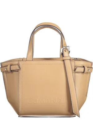Calvin Klein Tassen, Dames, Bruin, ONE Size, Polyester, Bruine Polyester Handtas met Verstelbare Schouderband