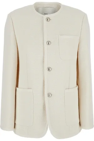 DUNST Jassen, Dames, Wit, S, Tweed, Oversized Collarless Tweed Jacket