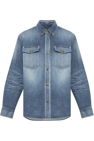 VERSACE Overhemden, Heren, Blauw, S, Denim, Denim shirt