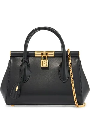 Dolce & Gabbana Tassen, Dames, Zwart, ONE Size, Leer, Zwarte kalfsleren handtas met gouden ketting